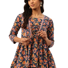 Princess Cut Top for Women - 3/4 Sleeves with Front Drawstrings