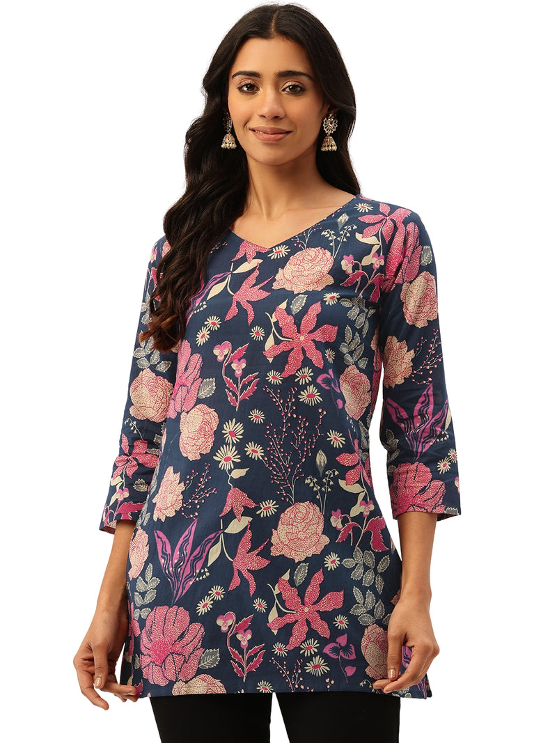 V-Neck 3/4 Sleeve Short Kurti for Women - Tailored Fit & Chic Design