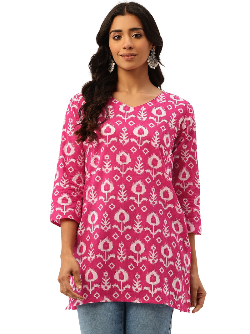 V-Neck 3/4 Sleeve Short Kurti for Women - Tailored Fit & Chic Design