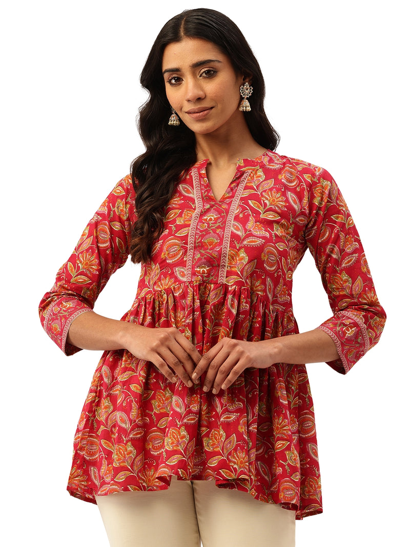 Peplum Hem TOP for Women - Mandarin Collar with V-Cut & 3/4 Sleeves