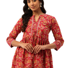 Peplum Hem TOP for Women - Mandarin Collar with V-Cut & 3/4 Sleeves