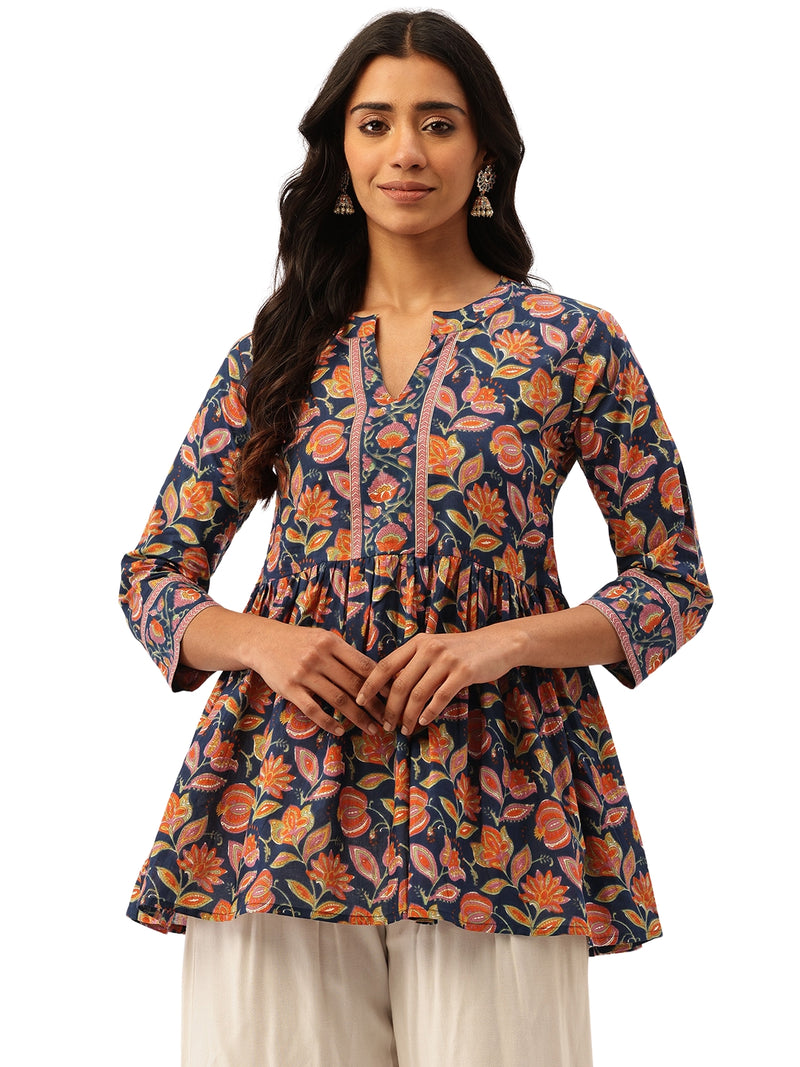 Peplum Hem TOP for Women - Mandarin Collar with V-Cut & 3/4 Sleeves