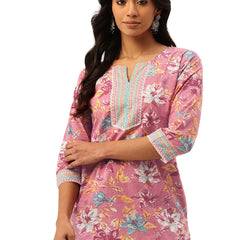 Empress Short Kurti for Women - V-Cut Neckline with Border Detail & 3/4 Sleeves