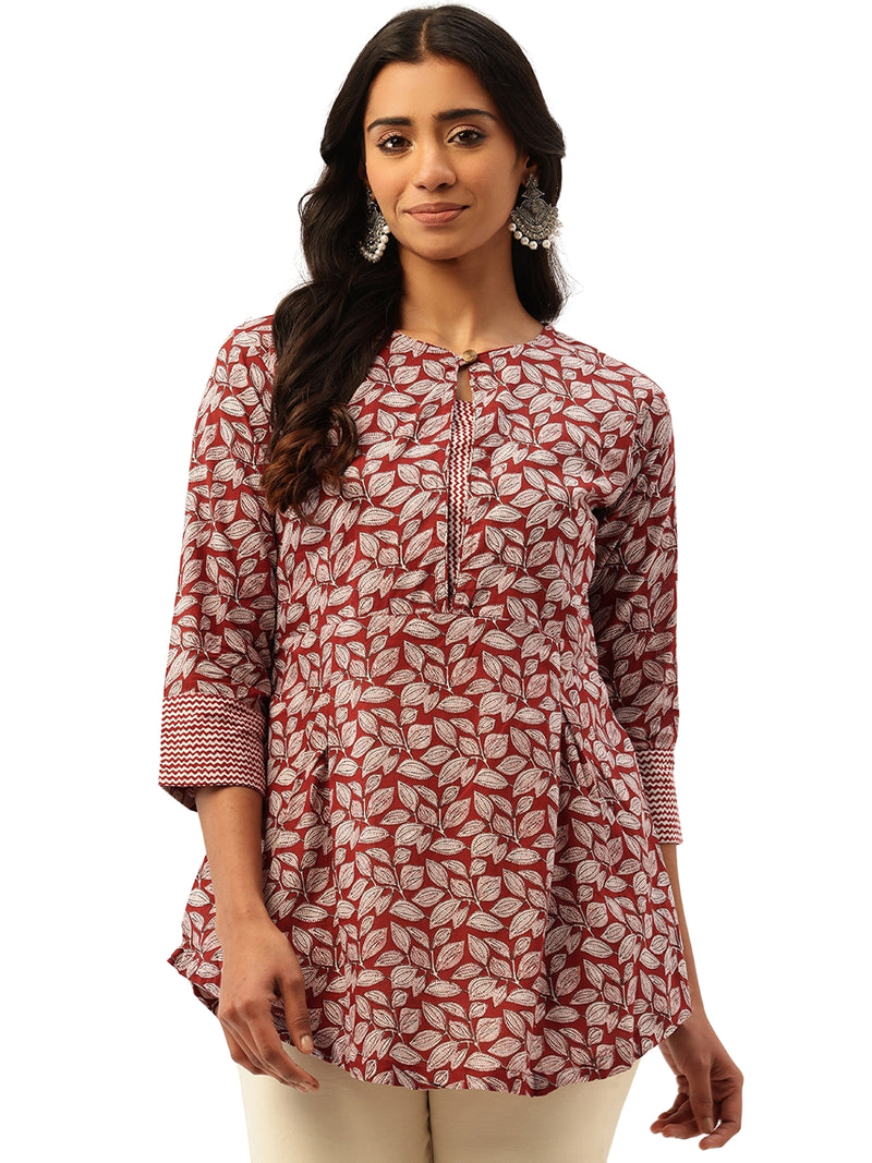 Inner Yoke Short Kurti for Women - Button Detail & 3/4 Sleeves