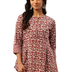 Inner Yoke Short Kurti for Women - Button Detail & 3/4 Sleeves
