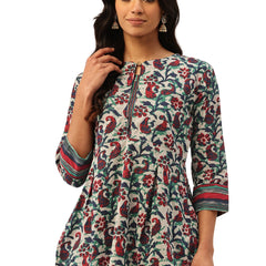 Inner Yoke Short Kurti for Women - Button Detail & 3/4 Sleeves
