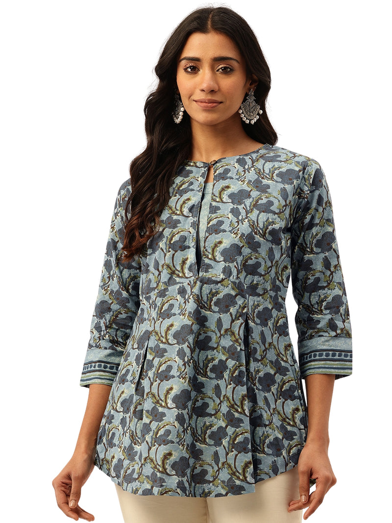 Inner Yoke Short Kurti for Women - Button Detail & 3/4 Sleeves