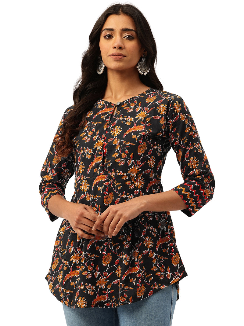 Inner Yoke Short Kurti for Women - Button Detail & 3/4 Sleeves