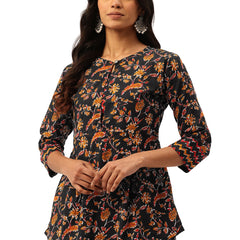 Inner Yoke Short Kurti for Women - Button Detail & 3/4 Sleeves