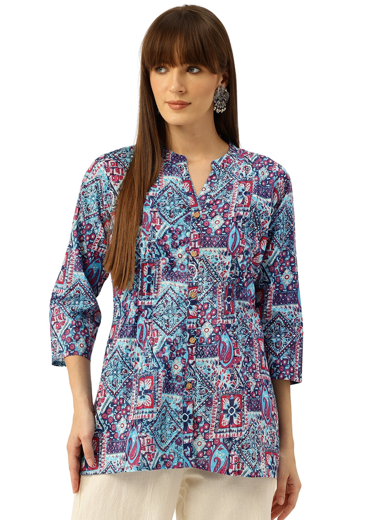 Elegant Mandarin Collar Printed Tunic – Stylish & Comfortable, Sizes