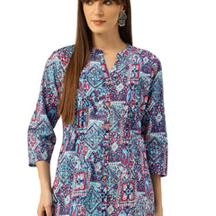 Elegant Mandarin Collar Printed Tunic – Stylish & Comfortable, Sizes