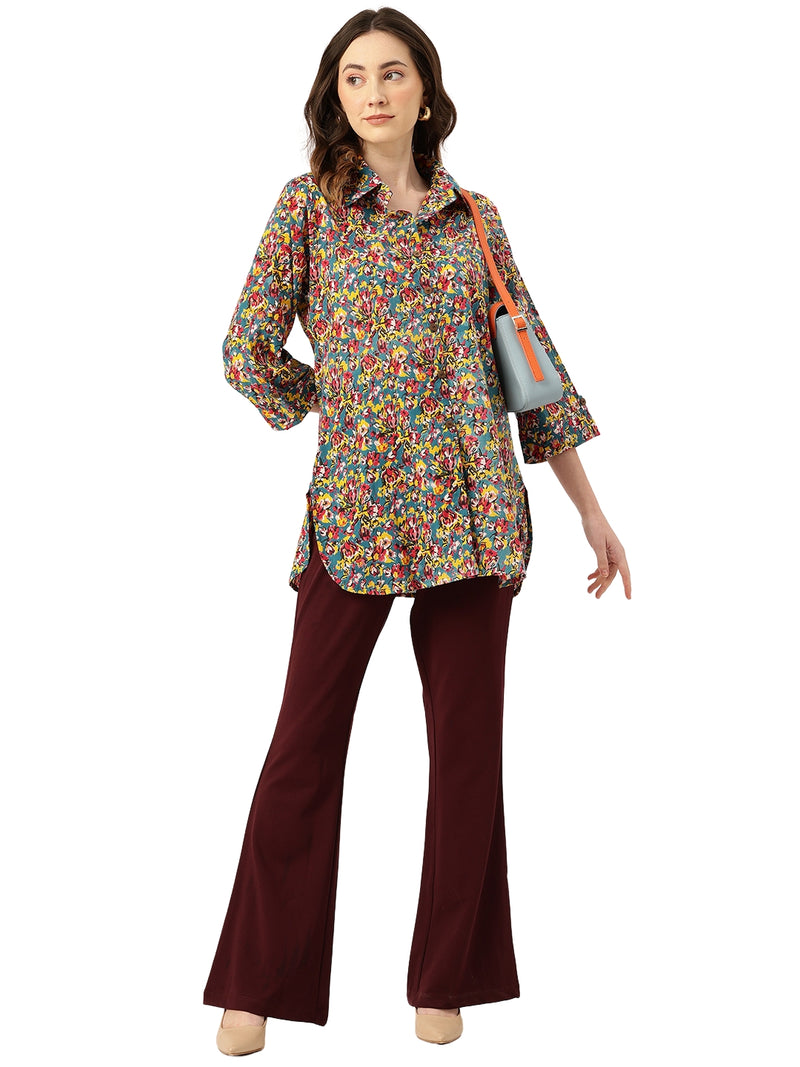 Versatile Collared Shirt with 3/4 Sleeves for Women – Elegant & Casual