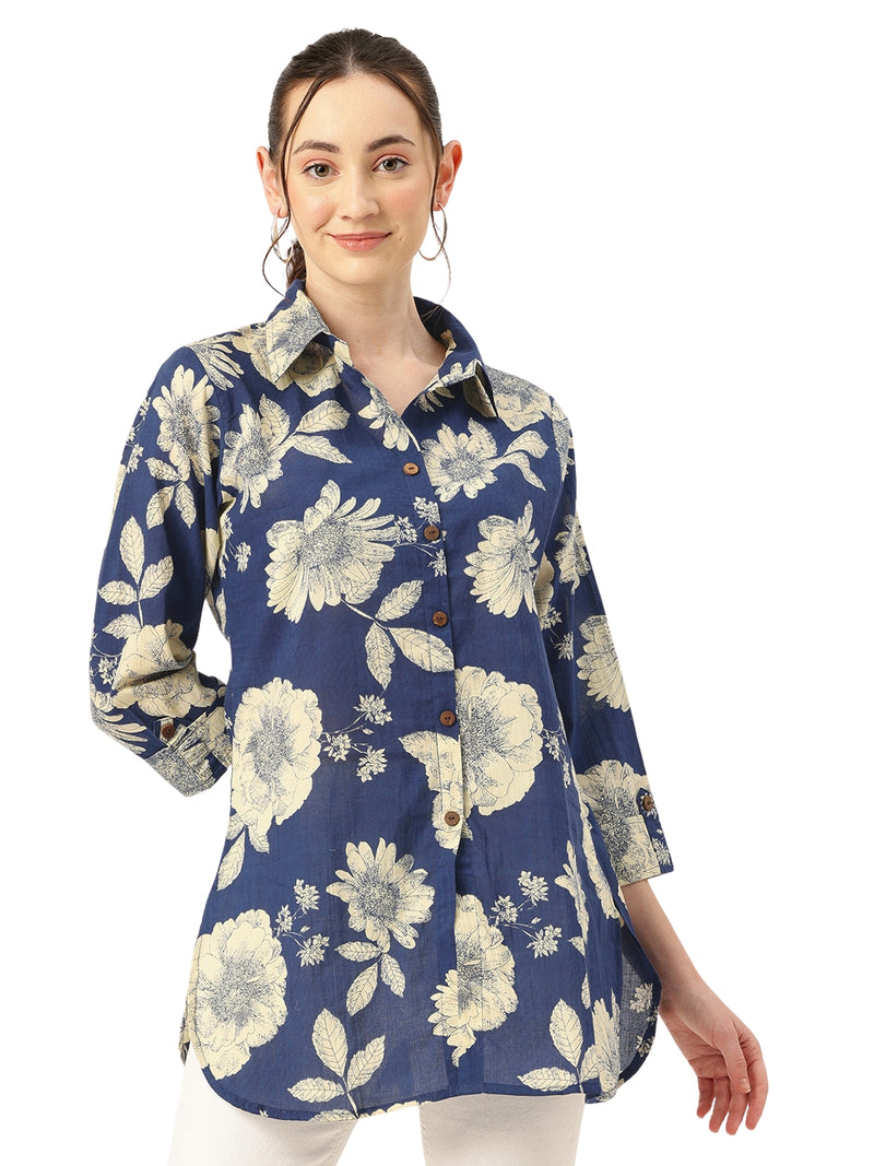 Versatile Collared Shirt with 3/4 Sleeves for Women – Elegant & Casual