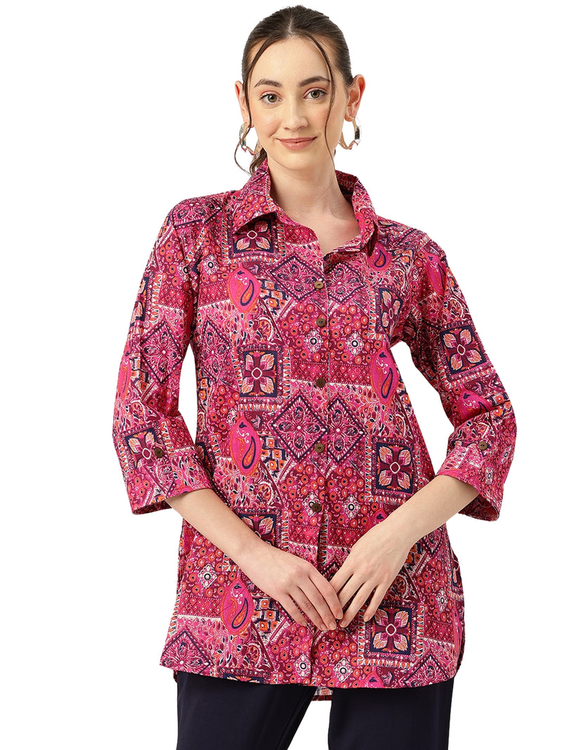 Versatile Collared top with 3/4 Sleeves for Women – Elegant & Casual