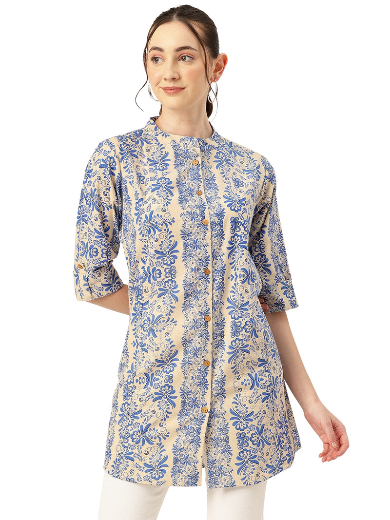 Printed Mandarin Shirt – Casual & Chic
