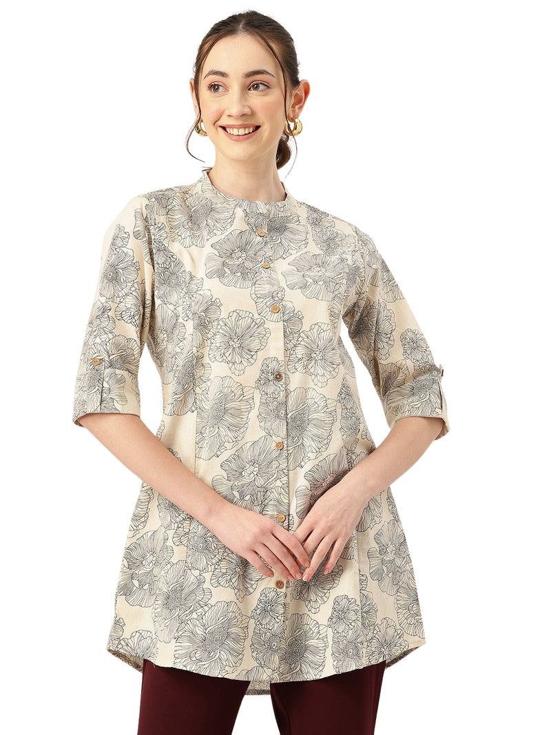 Printed Mandarin Shirt – Casual & Chic