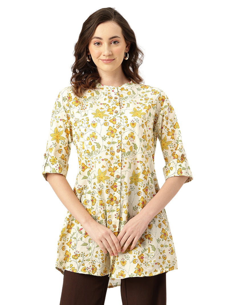 Printed Mandarin Shirt – Casual & Chic