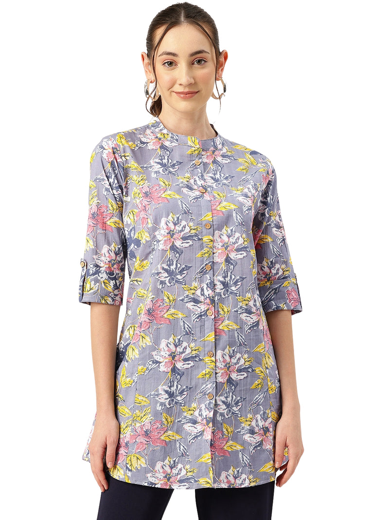 Printed Mandarin Shirt – Casual & Chic