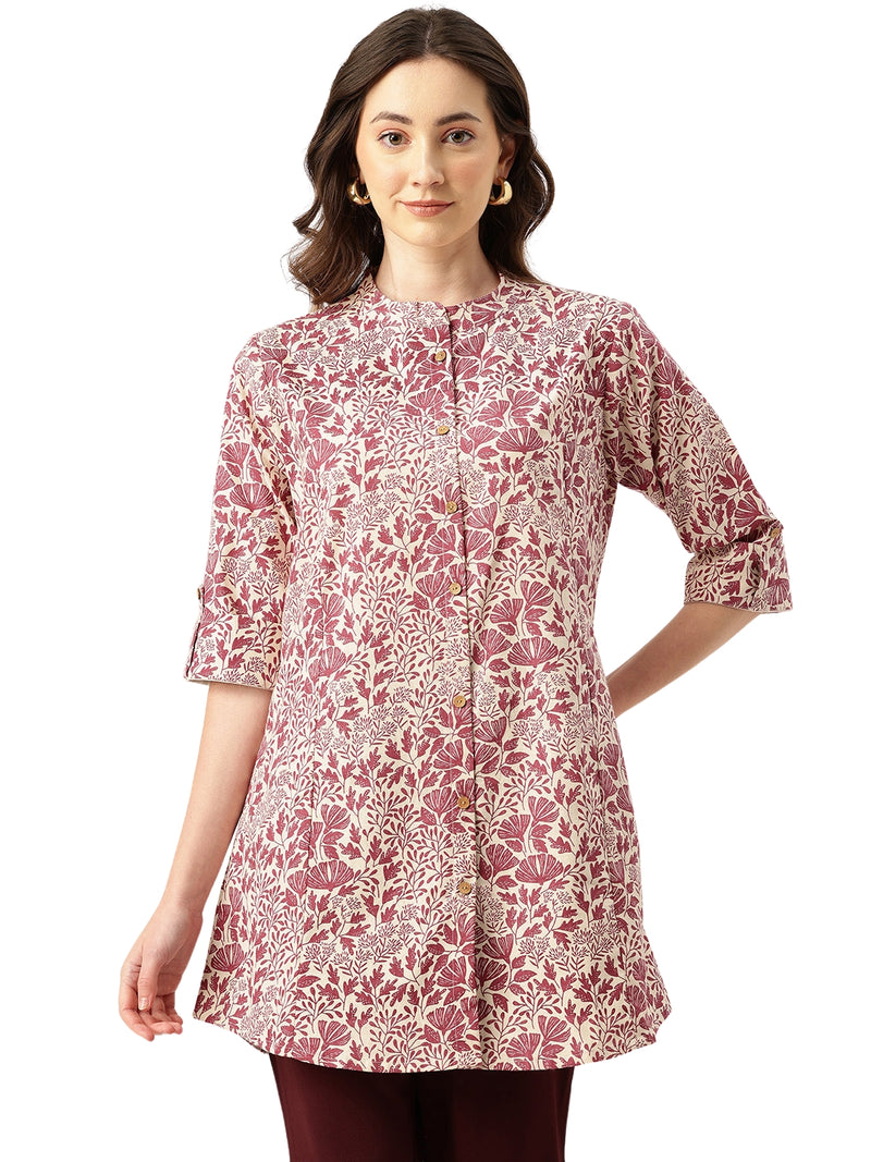 Printed Mandarin Collar top – Casual & Chic