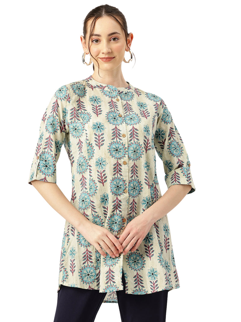 Printed Mandarin Collar top – Casual & Chic