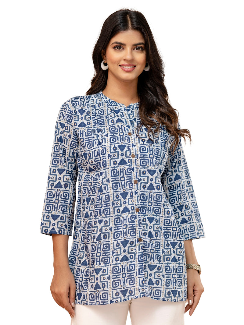 Elegant Mandarin Collar Printed Tunic – Stylish & Comfortable, Sizes