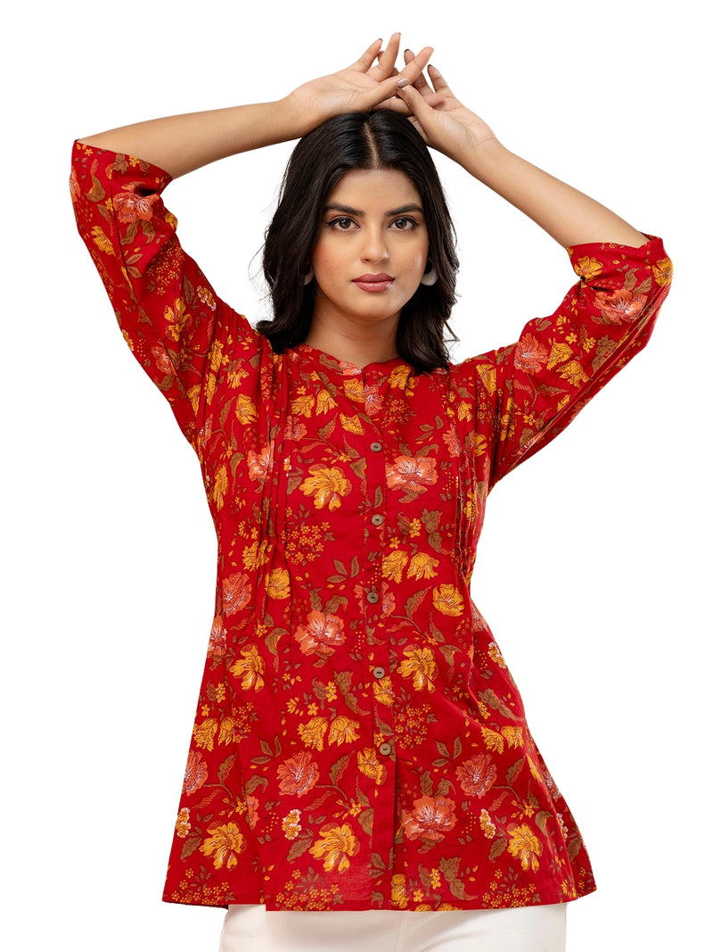Elegant Mandarin Collar Printed Tunic – Stylish & Comfortable, Sizes