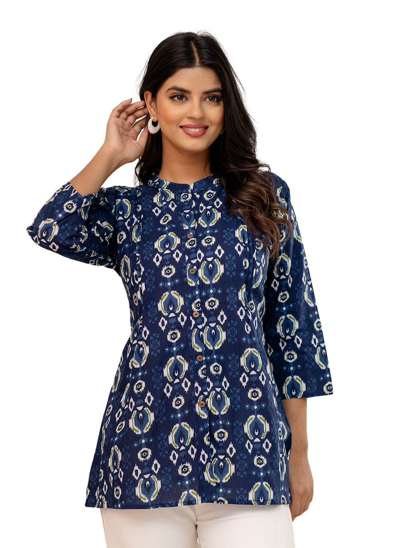 Elegant Mandarin Collar Printed Tunic – Stylish & Comfortable, Sizes