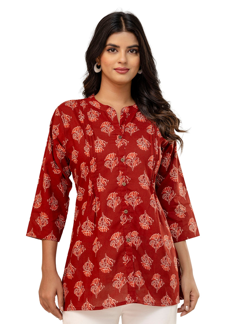 Elegant Mandarin Collar Printed Tunic – Stylish & Comfortable, Sizes