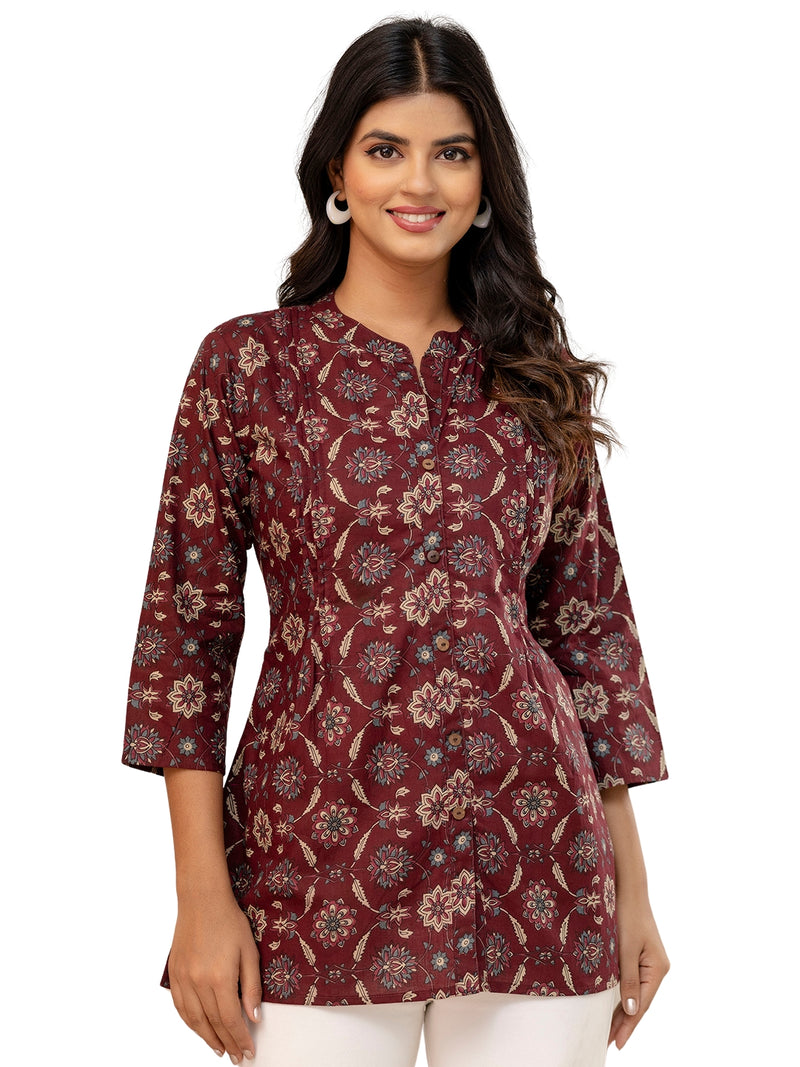 Elegant Mandarin Collar Printed Tunic – Stylish & Comfortable, Sizes