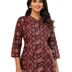 Elegant Mandarin Collar Printed Tunic – Stylish & Comfortable, Sizes