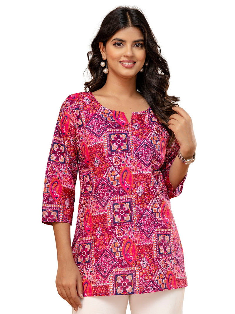 Elegant Printed Short Kurti – Soft Cotton, Everyday Style, Sizes S–XXL.