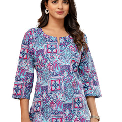 Elegant Printed Short Kurti – Soft Cotton, Everyday Style, Sizes S–XXL.