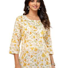 Chic Printed Short Kurti with Round Neck & 3/4 Sleeves