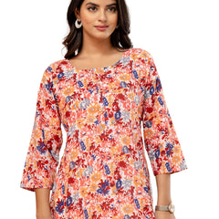 Chic Printed Short Kurti with Round Neck & 3/4 Sleeves