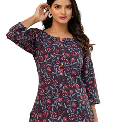 Chic Printed Short Kurti with Round Neck & 3/4 Sleeves