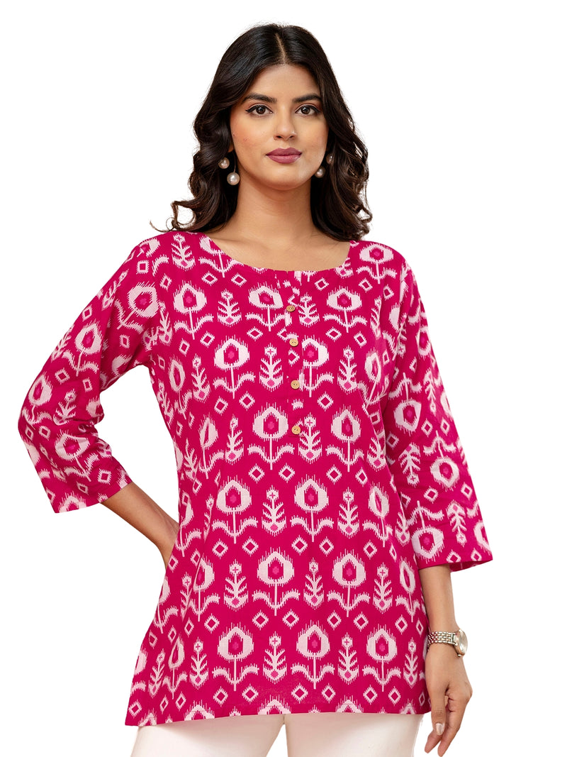 Chic Printed Short Kurti with Round Neck & 3/4 Sleeves