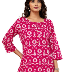 Chic Printed Short Kurti with Round Neck & 3/4 Sleeves