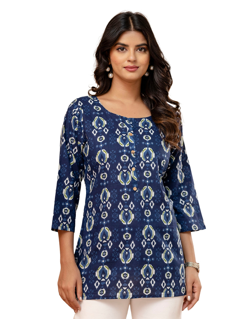 Chic Printed Short Kurti with Round Neck & 3/4 Sleeves
