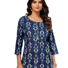 Chic Printed Short Kurti with Round Neck & 3/4 Sleeves