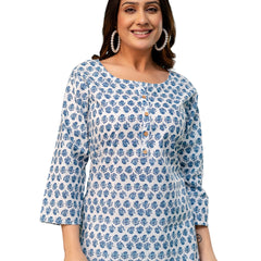 Chic Printed Short Kurti with Round Neck & 3/4 Sleeves