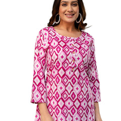 Chic Printed Short Kurti with Round Neck & 3/4 Sleeves