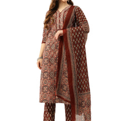 Straight Dupatta Sets - V-Neck, 3/4 Sleeves with Border Detailing, Elastic Waistband Pants with Pockets & Full-Length Dupatta (M-XXL)