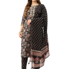 Straight Dupatta Sets - V-Neck, 3/4 Sleeves with Border Detailing, Elastic Waistband Pants with Pockets & Full-Length Dupatta (M-XXL)