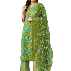 Bordered V-Neck 3-Piece Kurta Set with Ankle-Length Pants & Full-Length Dupatta (Size S-XXL).