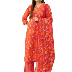 Bordered V-Neck 3-Piece Kurta Set with Ankle-Length Pants & Full-Length Dupatta (Size S-XXL).