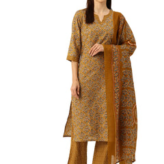Round V-Cut Neck 3-Piece Kurta Set with Ankle-Length Pants & Full-Length Dupatta (Size S-XXL).
