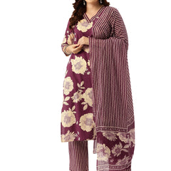 Bodered V-Neck 3-Piece Kurta Set with Ankle-Length Pants & Full-Length Dupatta (Size S-XXL).