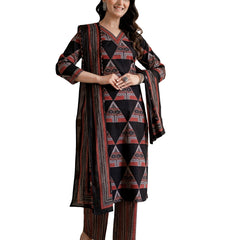 Bordered V-Neck 3-Piece Kurta Set with Ankle-Length Pants & Full-Length Dupatta (M–XXL)