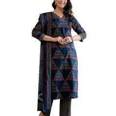 Bordered V-Neck 3-Piece Kurta Set with Ankle-Length Pants & Full-Length Dupatta (M–XXL)