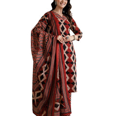 Bordered V-Neck 3-Piece Kurta Set with Ankle-Length Pants & Full-Length Dupatta (M–XXL)